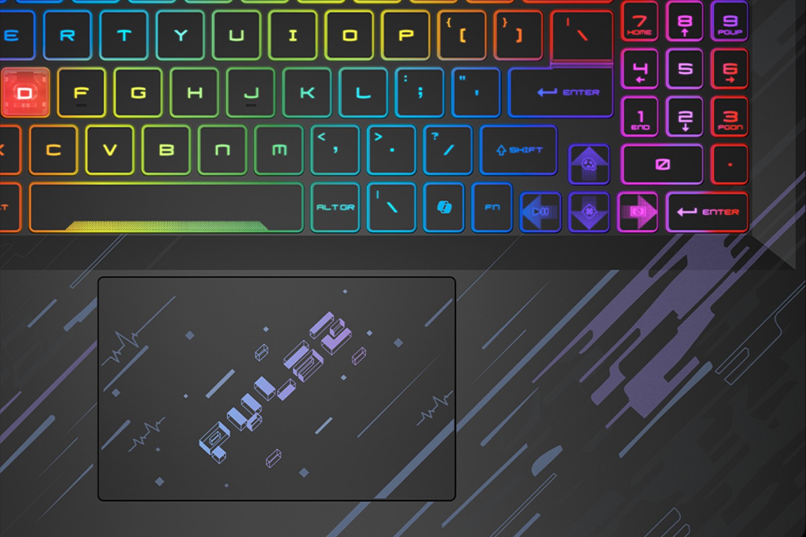 Trackpad detail with the pattern carrying across it