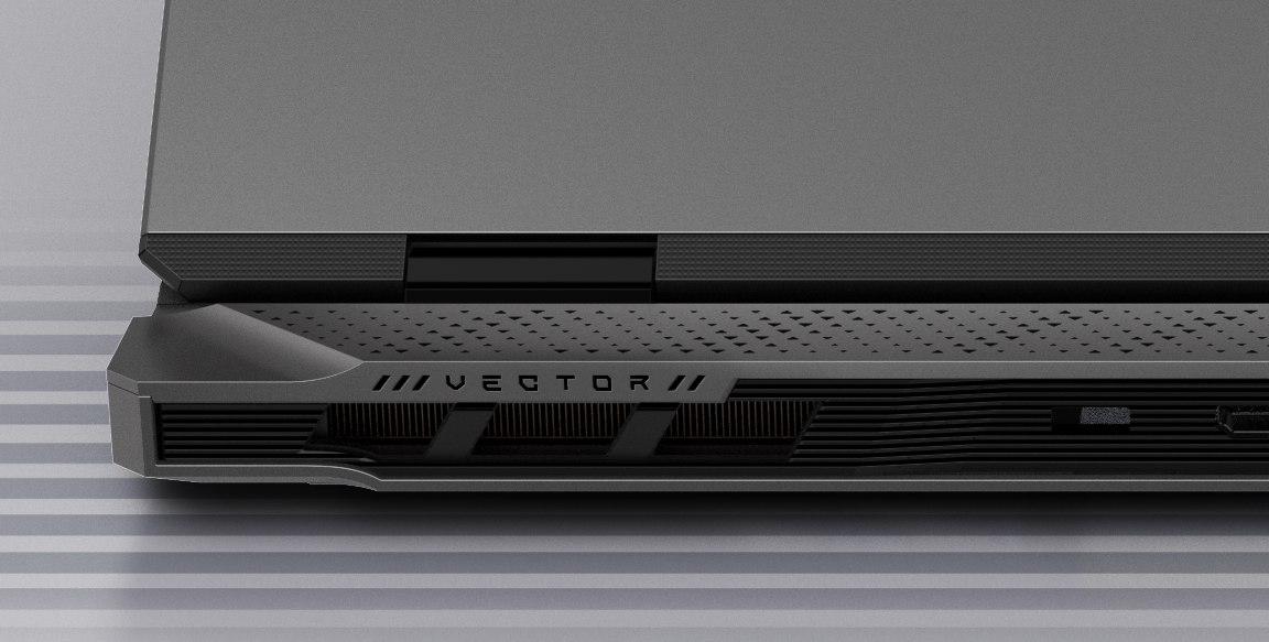 Close-up of the VECTOR lettering recessed into the rear cover