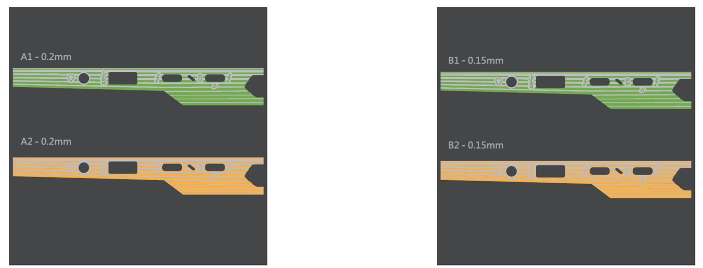 Four texture plate options at 0.2 mm and 0.15 mm depth
